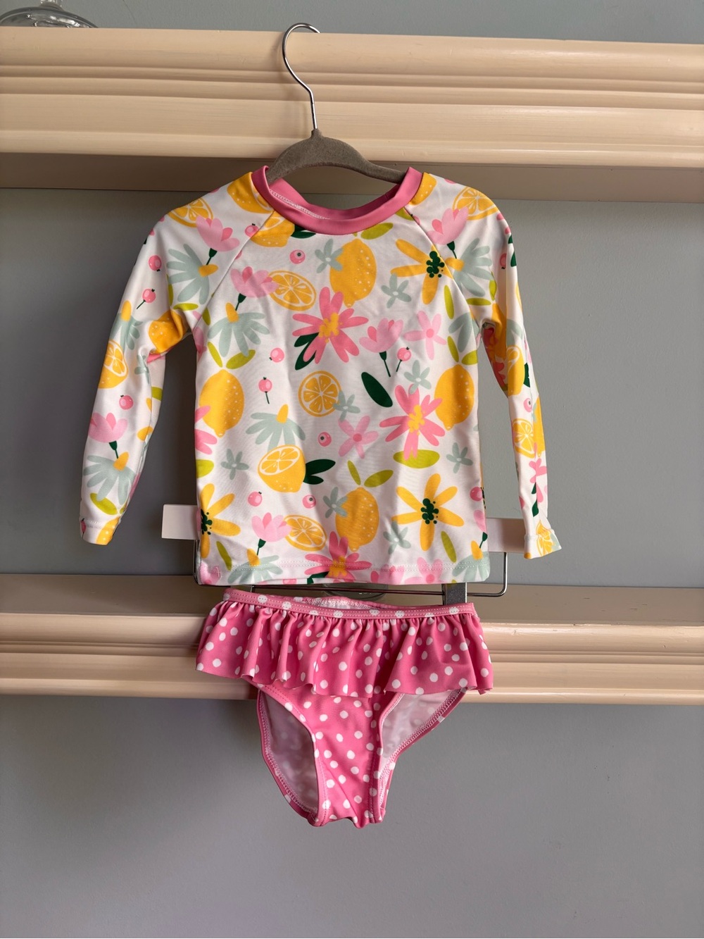 Girls Long-Sleeve Lemon & Floral Rashguard Set - Pink/Yellow